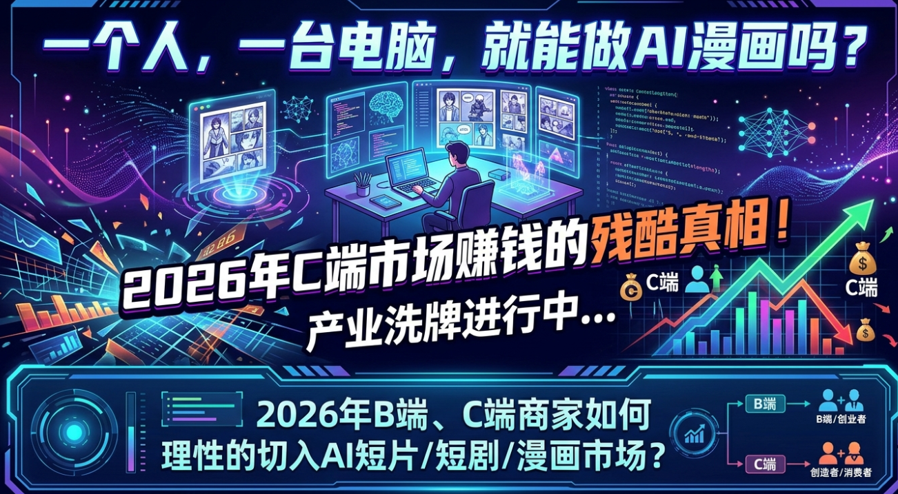 一人一台电脑就能做AI漫剧？C端2026年赚钱的残酷真相！工业化洗牌进行时，2026 AI短片/短剧/漫剧B端和C端如何理性入局？
