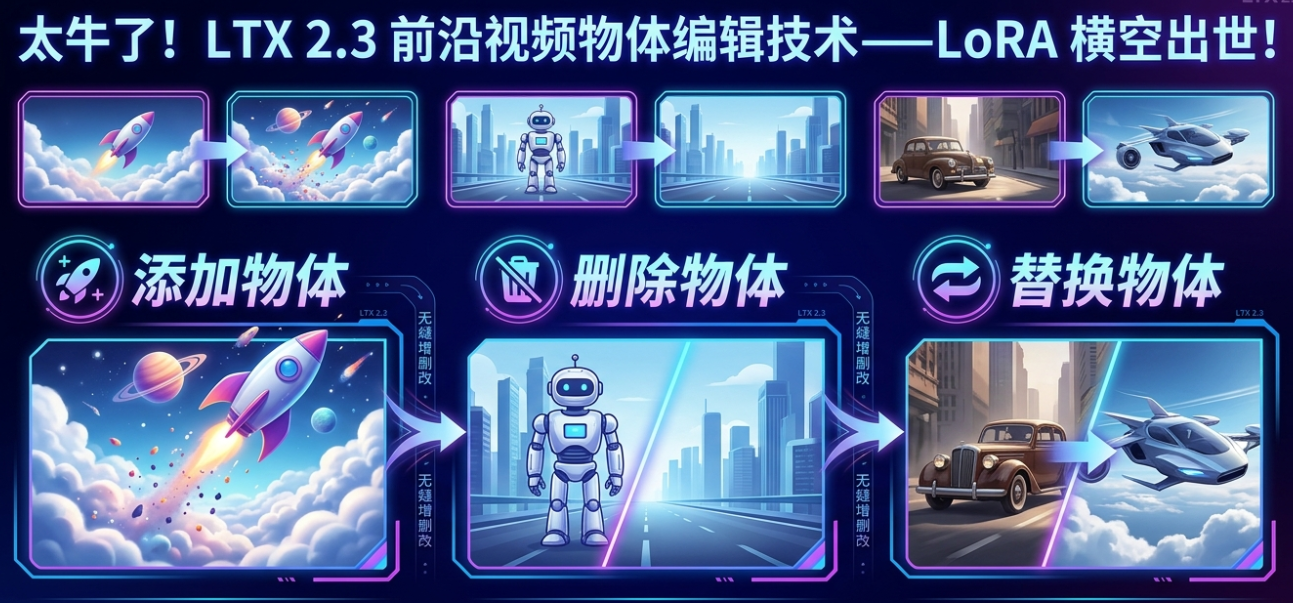 太棒了！视频里的物体随便换？LTX2.3黑科技LoRA发布，添加/删除/替换一气呵成！