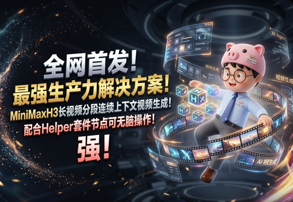 全网首发！最强生产力解决方案！MiniMaxH3长视频分段连续上下文视频生成！配合Helper套件节点可无脑操作！强！