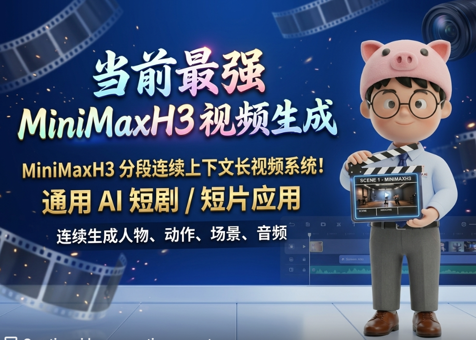 目前最强minimaxH3视频生成法：MiniMaxH3长视频分段连续上下文视频生成系统！AI短剧/短片等和体裁通用！人物、动作、画面、音频连续生成