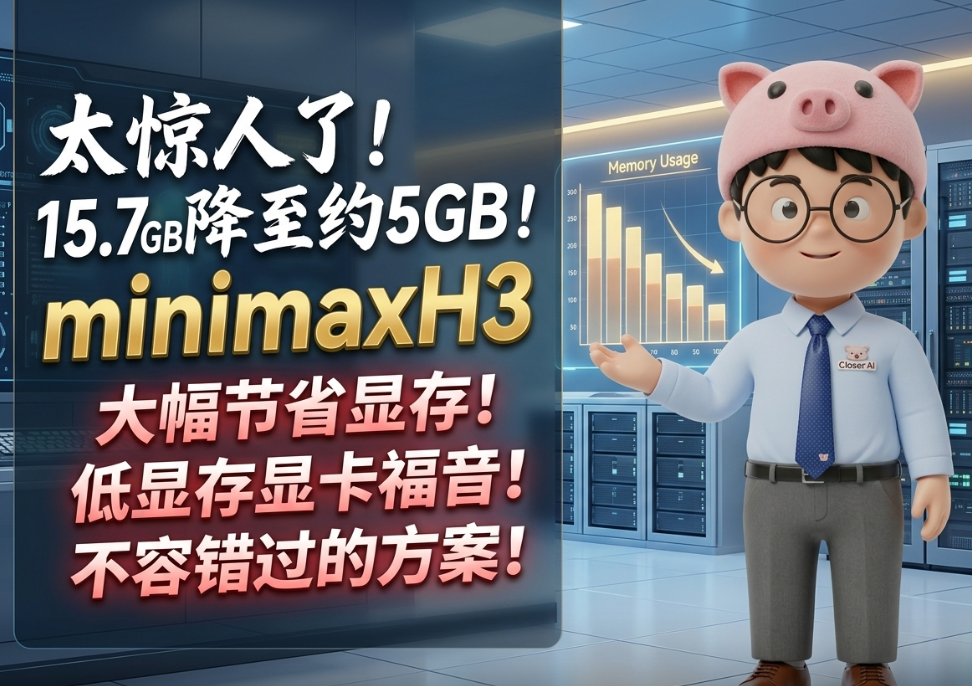 神奇！从 15.7 GB 降到了约 5 GB ！minimaxH3大幅节省显存！对小显存显卡非常友好！这一个方案一定不要错过！