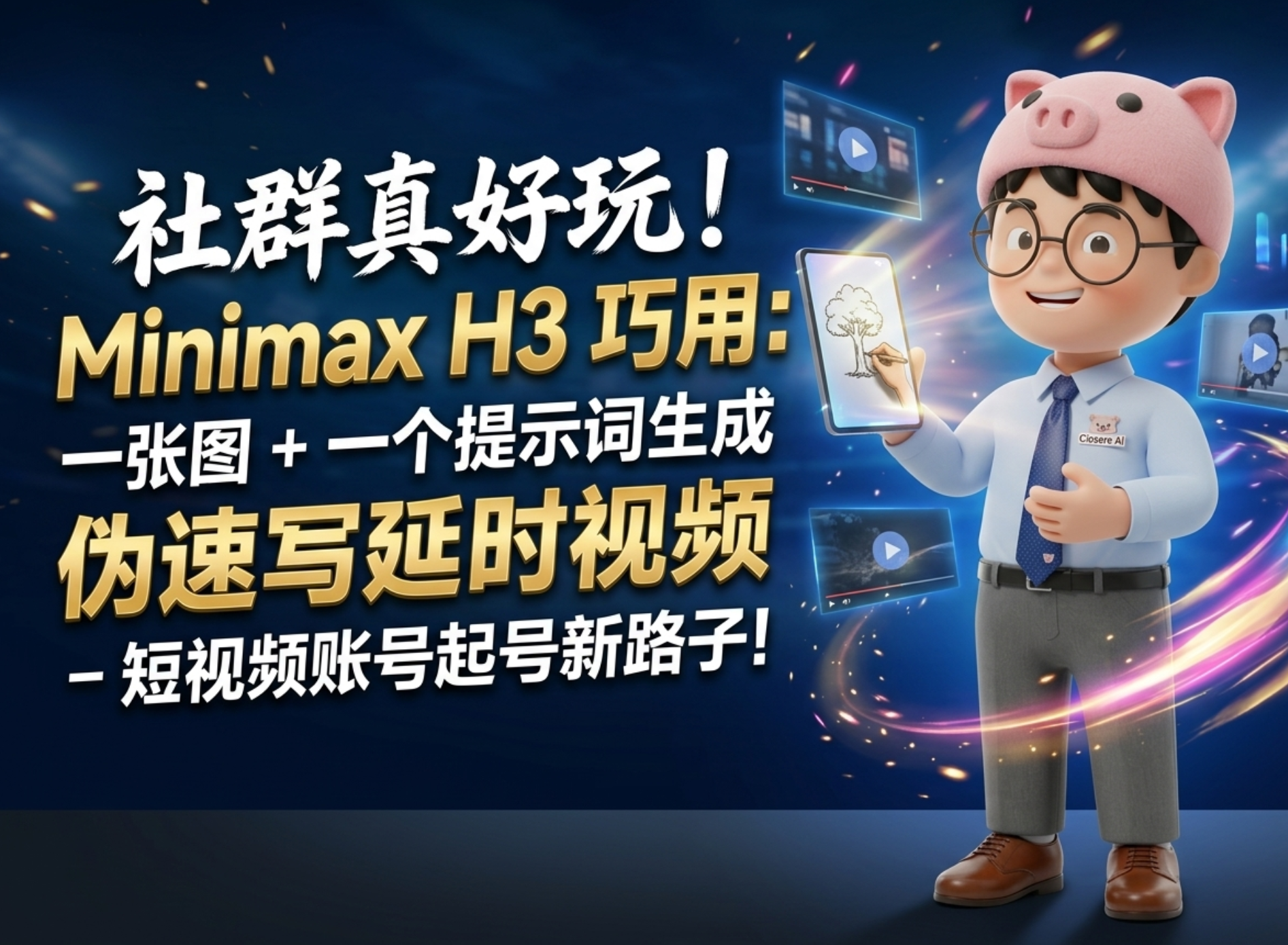 社区玩翻天！minimaxH3案例妙用，一张图+一段提示词实现伪速绘延迟视频生成，短视频起号新思路！