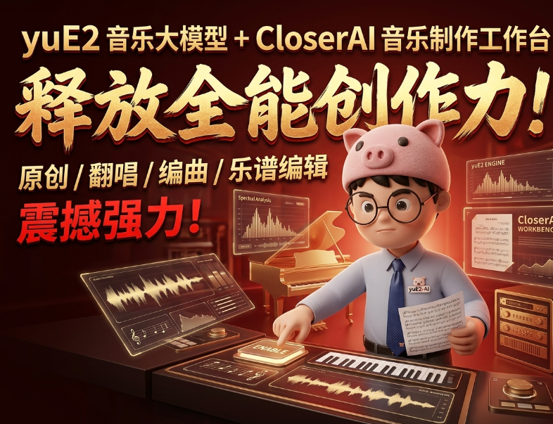 新一代音乐音频生成模型称王：yuE2，配合closerAI YuE2音乐生产工作台，真正释放原创歌曲、翻唱改编、乐谱编辑等音乐生成能力！强！