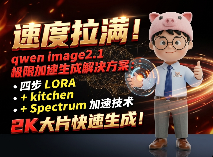 速度拉满！qwen image2.1的极限加速生成解决方案：四步LORA+Spectrum加速技术！2K大片快速生成！