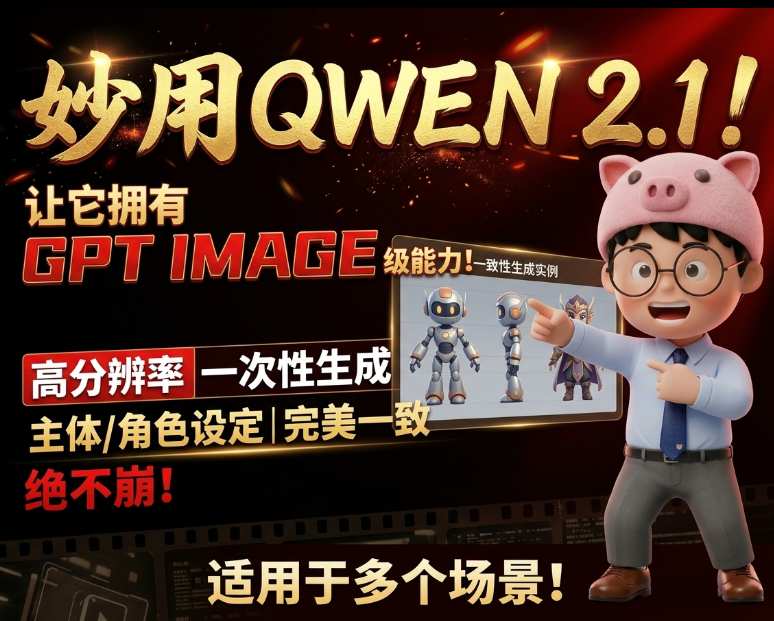 妙用qwen image2.1！让它拥有GPT image的能力！高分辨率下一次性生成主体/角色身份设定图！一致性生成且不崩！适用于多个场景！