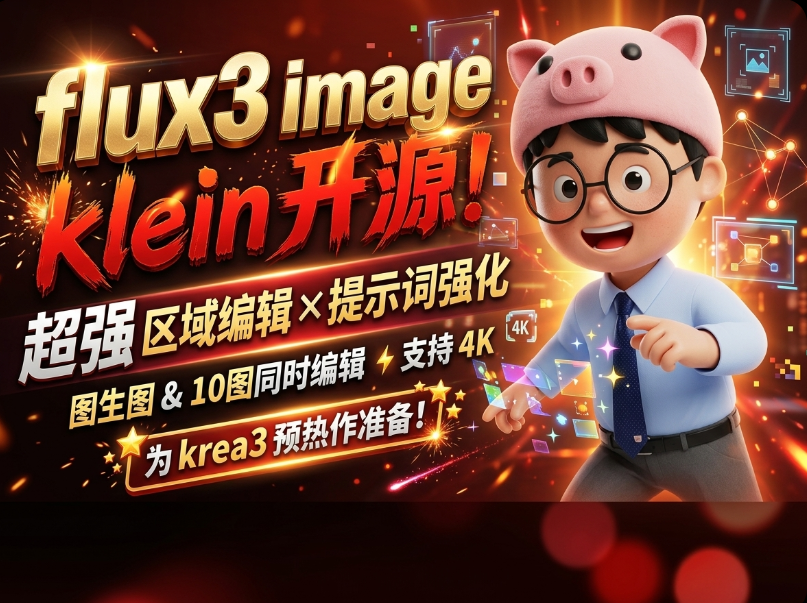 flux3 image klein开源！配合区域编辑与提示词强化节点，充分发挥它的图生与编辑能力！4K与支持最多10图编辑！同时为krea3的到来作准备！