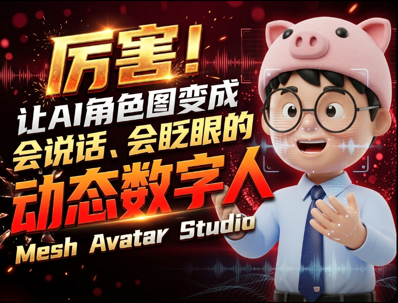 厉害！让一张 AI 角色图变成会说话、会眨眼的动态数字人：Mesh Avatar Studio，轻量级的2D 角色骨骼与网格动画系统！