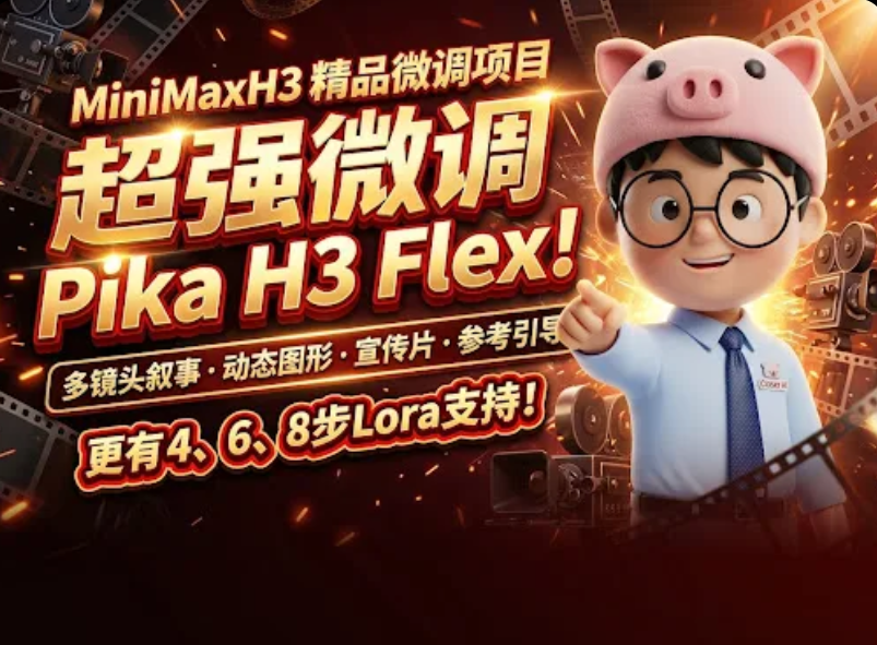 强！MiniMaxH3的又一个精品微调项目：Pika H3 Flex，擅长多镜头叙事、动态图形、产品宣传片、参考引导动画等！更有4步、6步、8步Lora支持