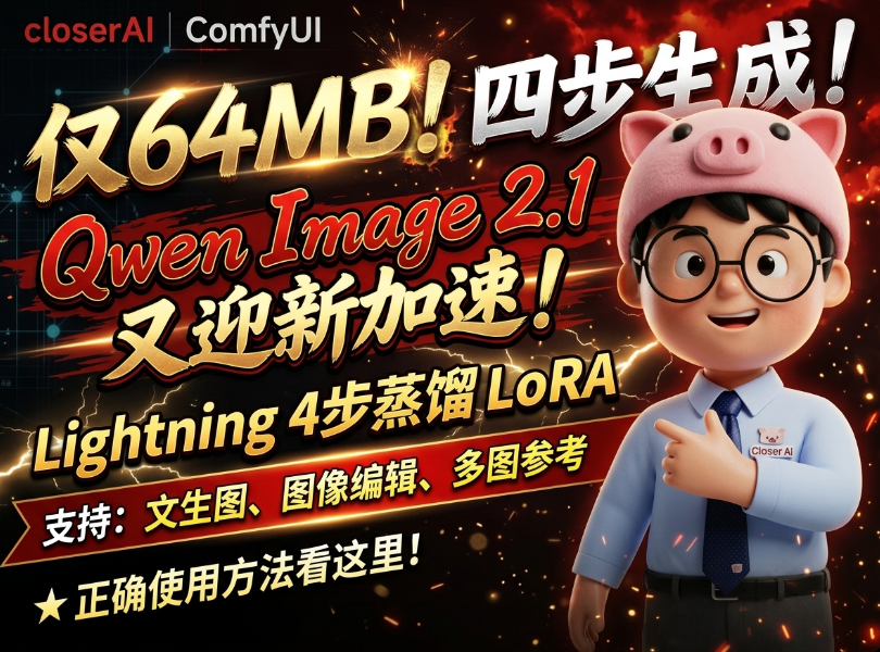 仅64MB！四步生成！qwen image2.1又迎来新加速LORA成员：Lightning 4步蒸馏LoRA，支持文生图、图像编辑、多图参考！正确使用方法看这里！